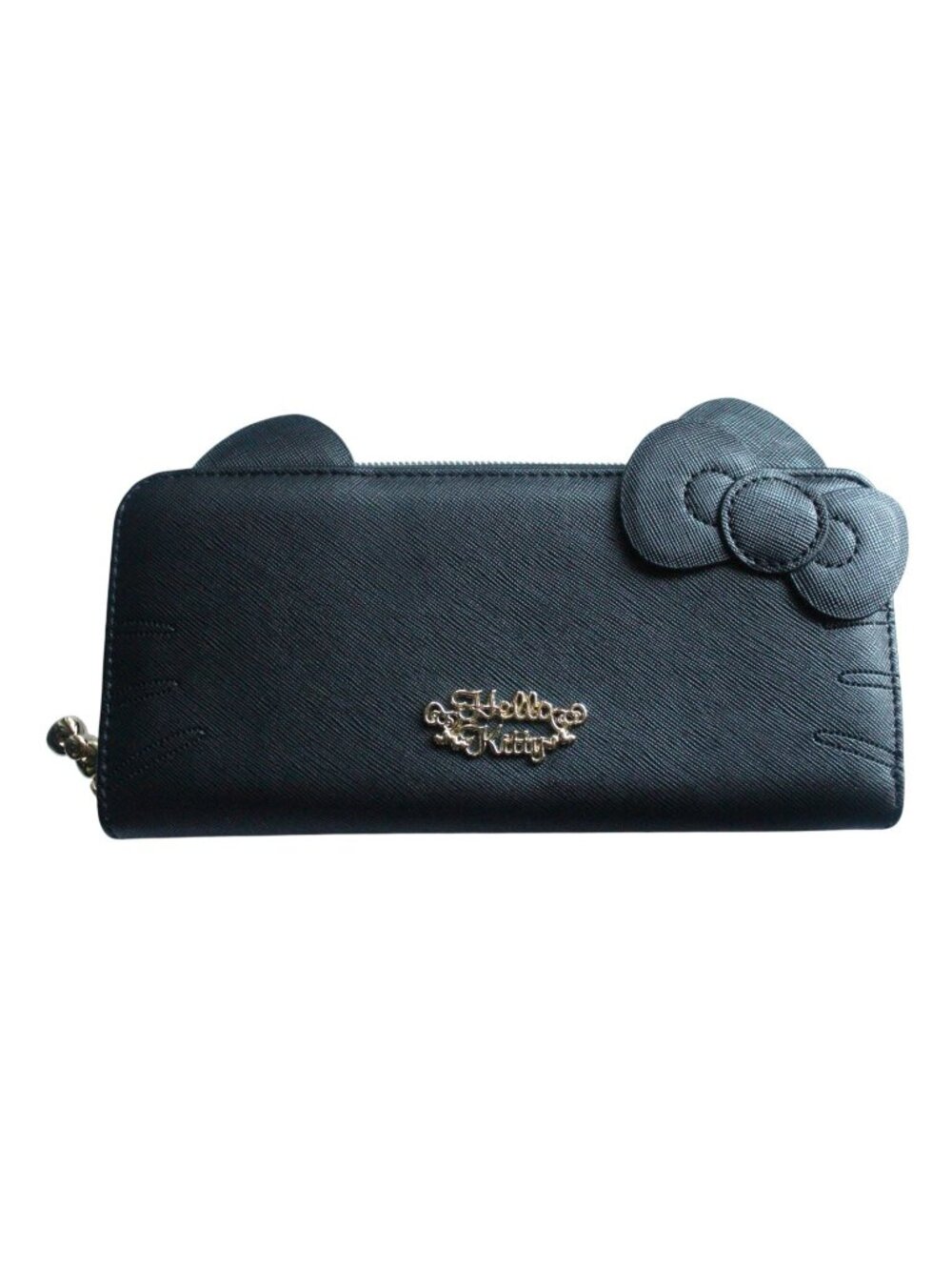 NWOT Sanrio Hello Kitty Long Black Faux Leather Wallet 8in Goldtone Hardware